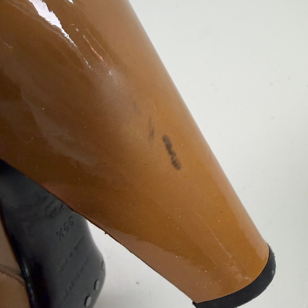 Burberry Patent Leather Chunky Heel Ankle Boots Size 39.5 9.5‎ Tan Western - Picture 10 of 13